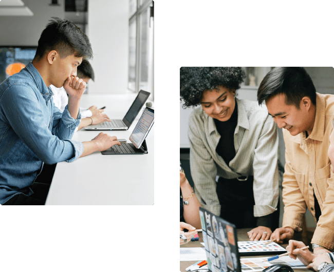 Two people working together.